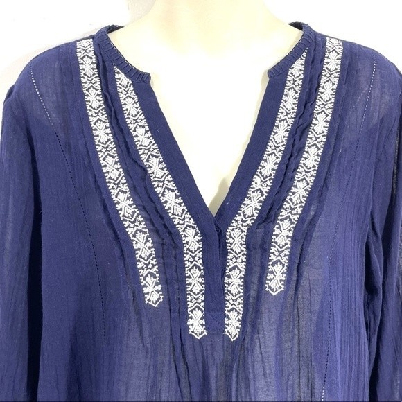 PAIGE Tess Navy Embroidered Long Sleeve Top Evening Blue - Picture 3 of 11